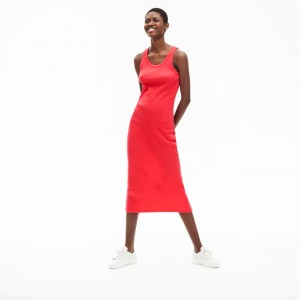 Vestido Lacoste Long Ribbed Cotton Mujer Rojos | UC9-94039T1