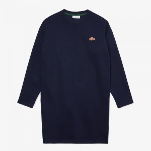Vestido Lacoste SPORT Crew Neck Cotton Sweatshirt Mujer Azul Marino Azules | QT0-29702Q9