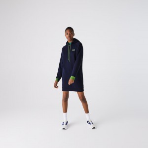 Vestido Lacoste SPORT Hooded Cotton Blend Sweatshirt Mujer Azul Marino Azules Verdes Negros | IY4-40304E5