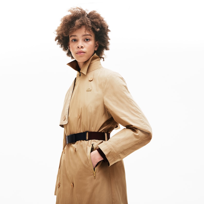 Abrigos Lacoste Contrast Belt Trench Mujer Beige | PW3-84178Y6