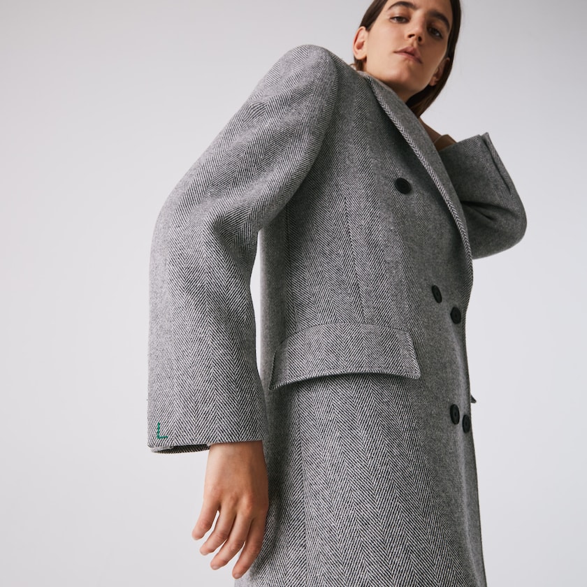 Abrigos Lacoste Double-Breasted Chevron Long Wool Blend Mujer Blancos Grises | QB2-76787H9