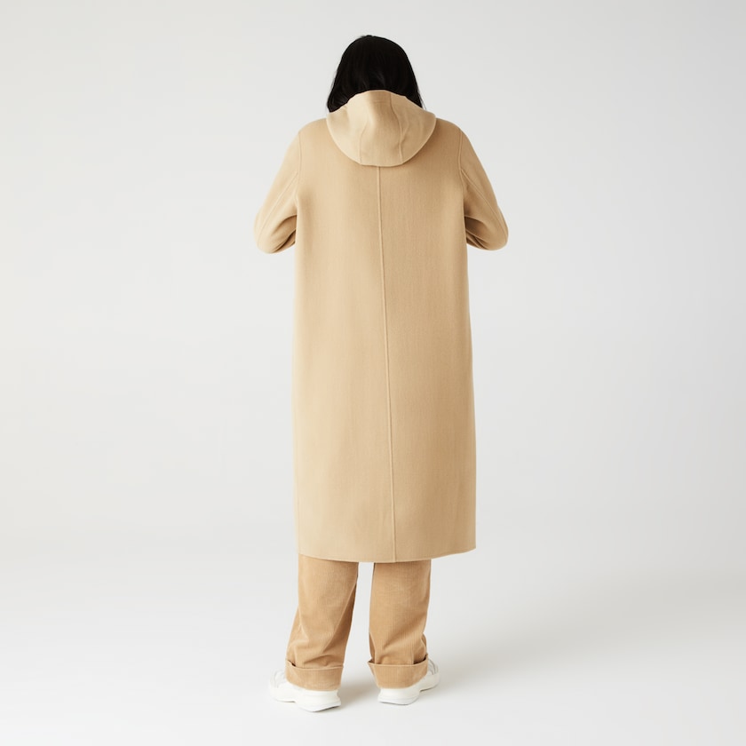Abrigos Lacoste Hooded Zippered Long Wool Blend Mujer Beige | LH3-34233E4