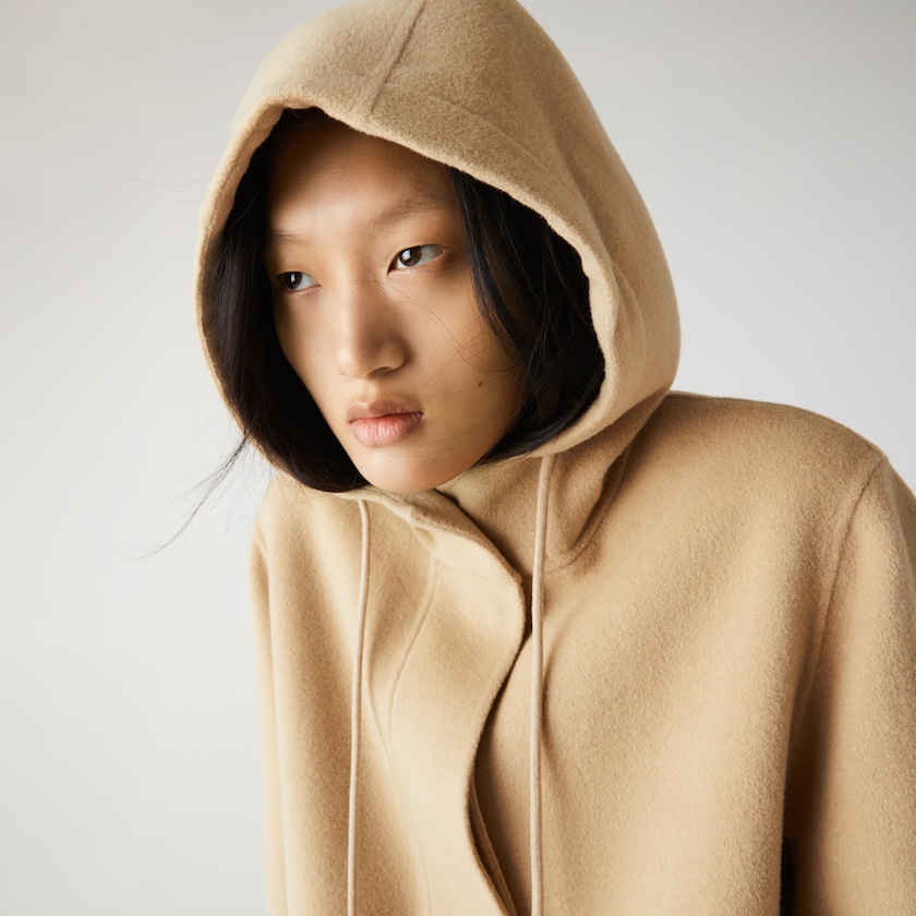 Abrigos Lacoste Hooded Zippered Long Wool Blend Mujer Beige | LH3-34233E4
