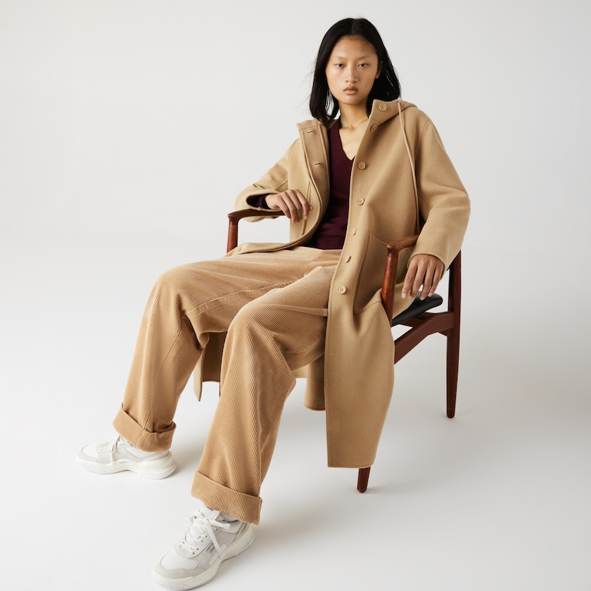 Abrigos Lacoste Hooded Zippered Long Wool Blend Mujer Beige | LH3-34233E4