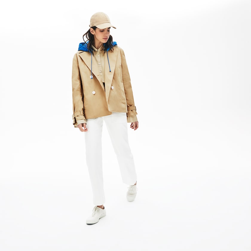 Abrigos Lacoste LIVE Contrast Hood 2-in-1 Trench Mujer Beige Azules | JA4-83888N0