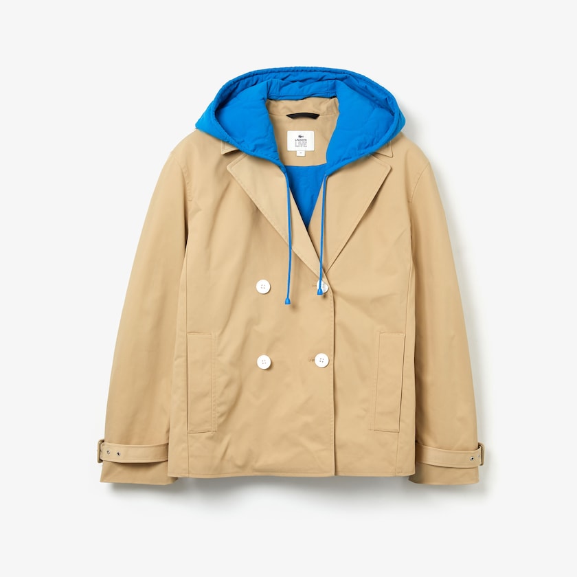 Abrigos Lacoste LIVE Contrast Hood 2-in-1 Trench Mujer Beige Azules | JA4-83888N0