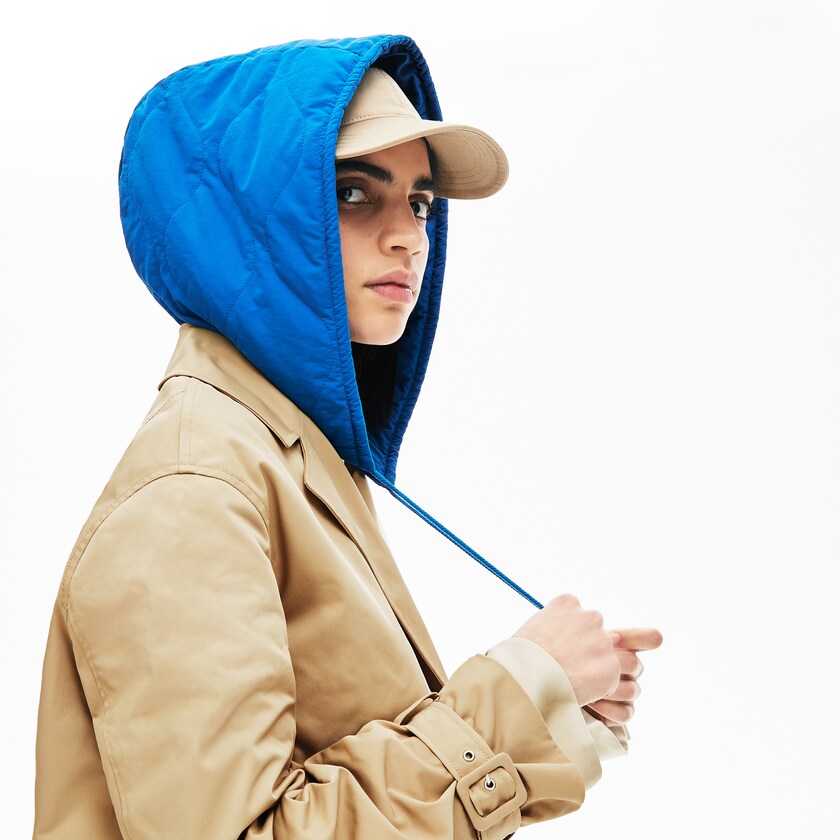 Abrigos Lacoste LIVE Contrast Hood 2-in-1 Trench Mujer Beige Azules | JA4-83888N0
