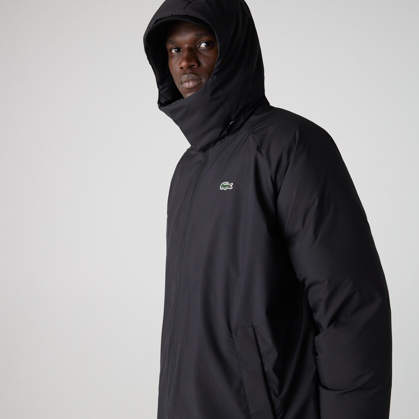 Abrigos Lacoste LIVE Hooded Water-Repellent Oversized Hombre Negros | EV1-72737G1