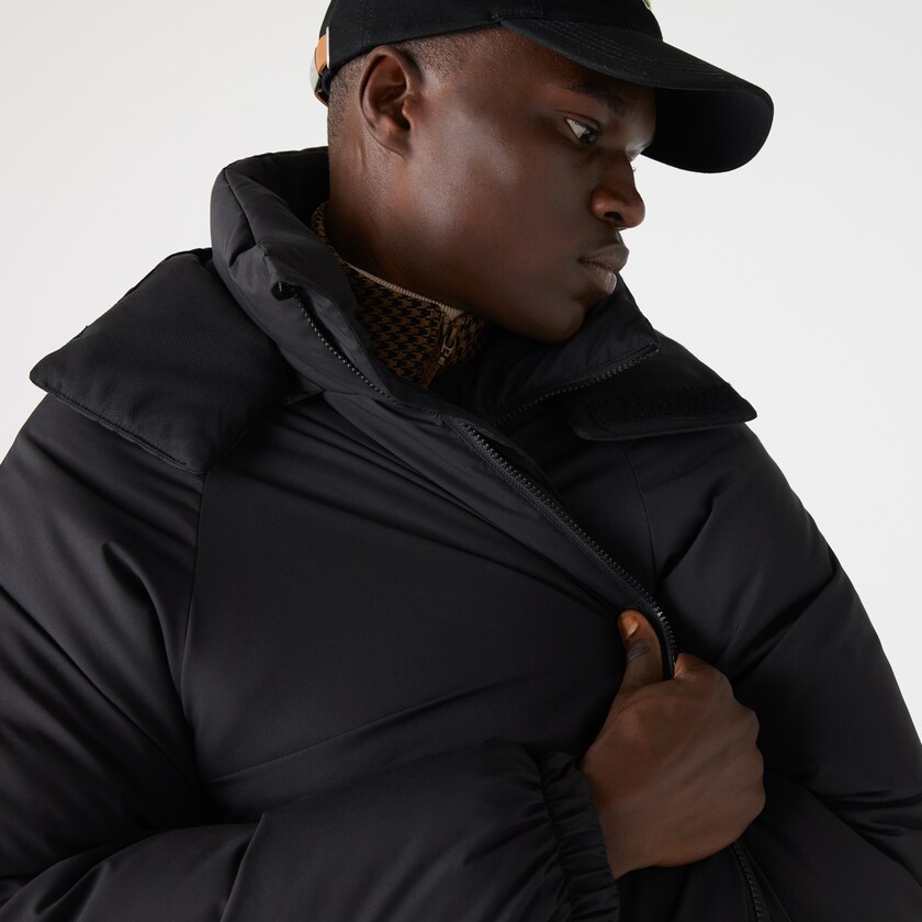 Abrigos Lacoste LIVE Hooded Water-Repellent Oversized Hombre Negros | EV1-72737G1