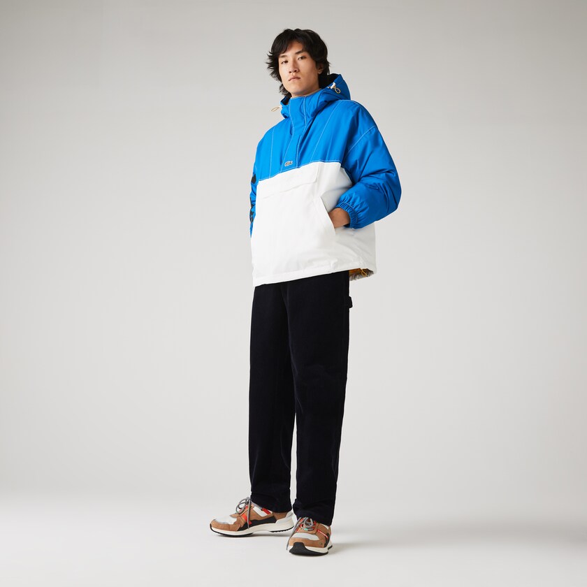 Abrigos Lacoste LIVE Light Water-Repellent Hooded Colorblock Hombre Azules Blancos | GB7-25362Y2