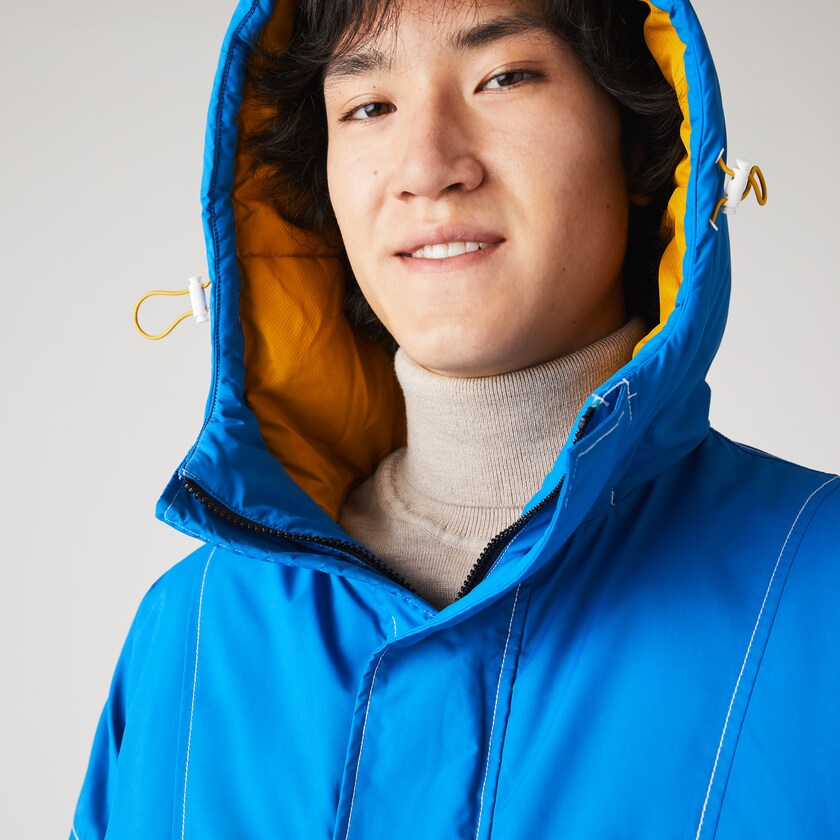 Abrigos Lacoste LIVE Light Water-Repellent Hooded Colorblock Hombre Azules Blancos | GB7-25362Y2