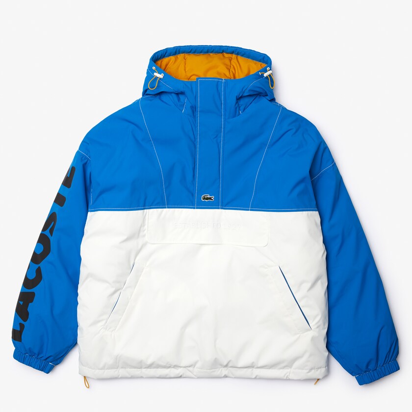 Abrigos Lacoste LIVE Light Water-Repellent Hooded Colorblock Hombre Azules Blancos | GB7-25362Y2