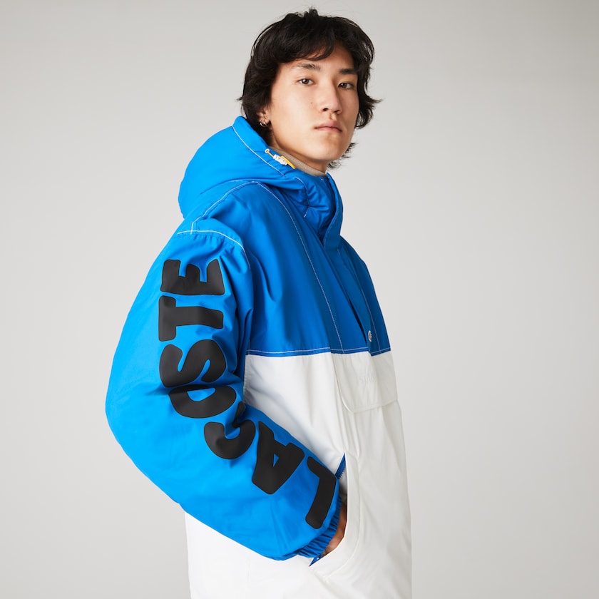 Abrigos Lacoste LIVE Light Water-Repellent Hooded Colorblock Hombre Azules Blancos | GB7-25362Y2
