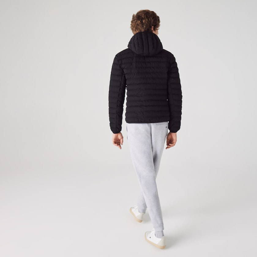 Abrigos Lacoste Hombre Negros Lightweight Foldable Hooded Water-Resistant Puffer HZ0-50855O8