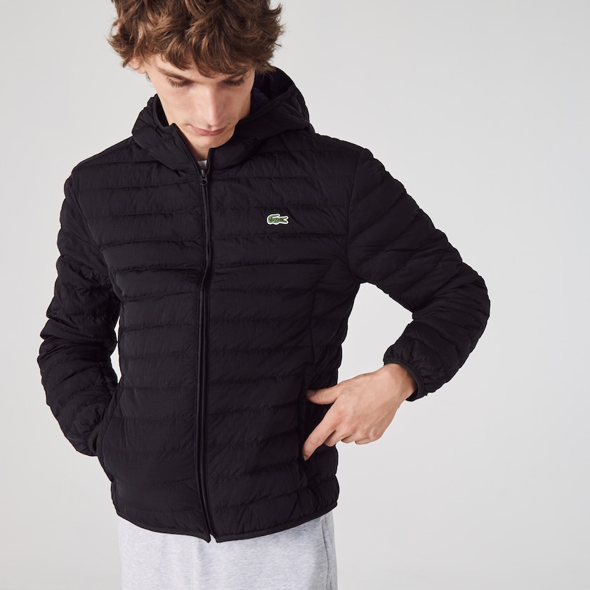 Abrigos Lacoste Hombre Negros Lightweight Foldable Hooded Water-Resistant Puffer HZ0-50855O8