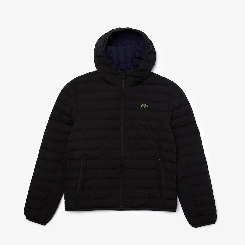 Abrigos Lacoste Hombre Negros Lightweight Foldable Hooded Water-Resistant Puffer HZ0-50855O8