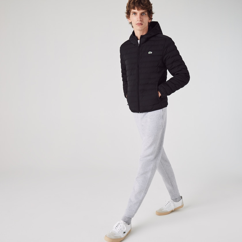 Abrigos Lacoste Hombre Negros Lightweight Foldable Hooded Water-Resistant Puffer HZ0-50855O8