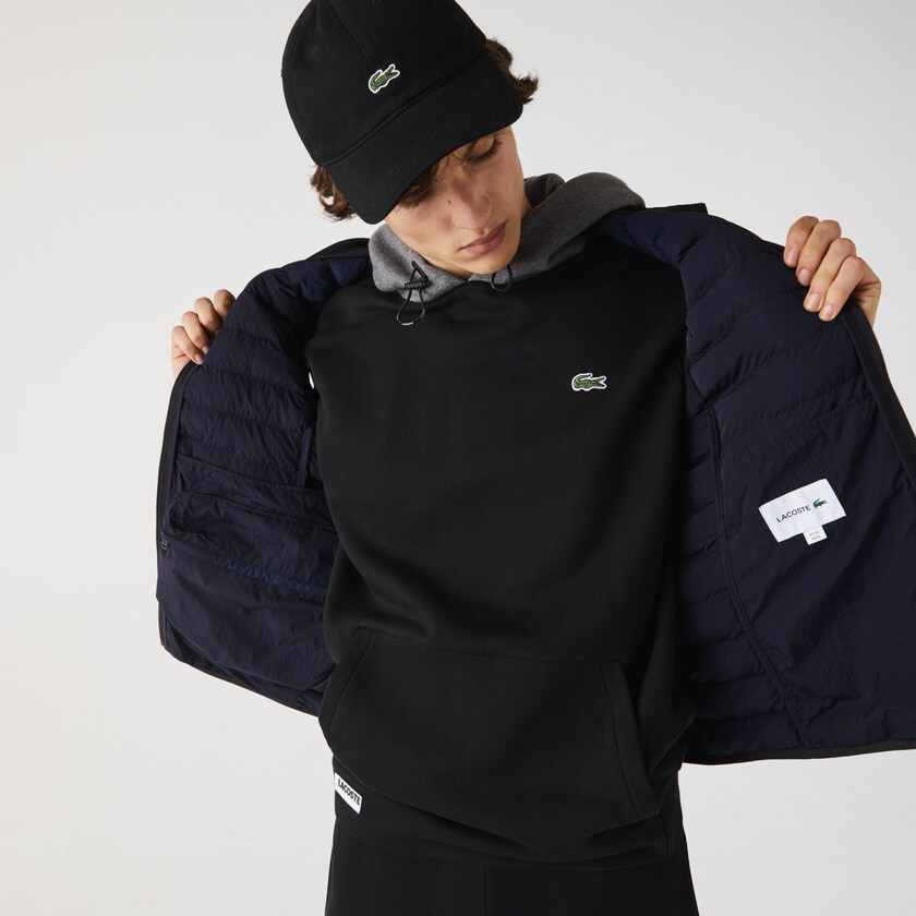 Abrigos Lacoste Lightweight Foldable Water-Resistant Puffer Hombre Negros | HQ2-76617O7