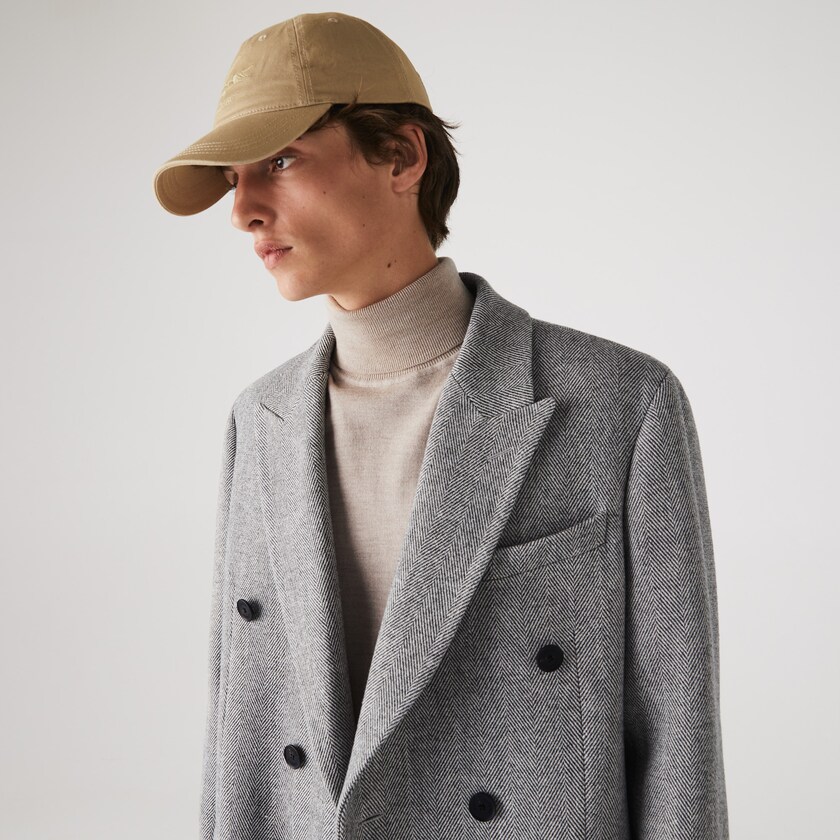 Abrigos Lacoste Long Double-Breasted Herringbone Wool Hombre Blancos Grises | WF2-83918P1