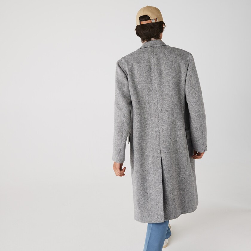 Abrigos Lacoste Long Double-Breasted Herringbone Wool Hombre Blancos Grises | WF2-83918P1