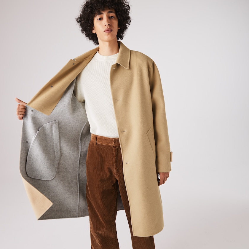Abrigos Lacoste Long Wool Blend Straight Cut Hombre Beige Grises | UM9-58015P3