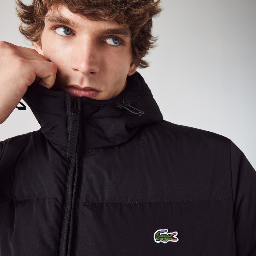 Abrigos Lacoste Short Lightweight Water-Resistant Puffer Hombre Negros | UI3-80568J7