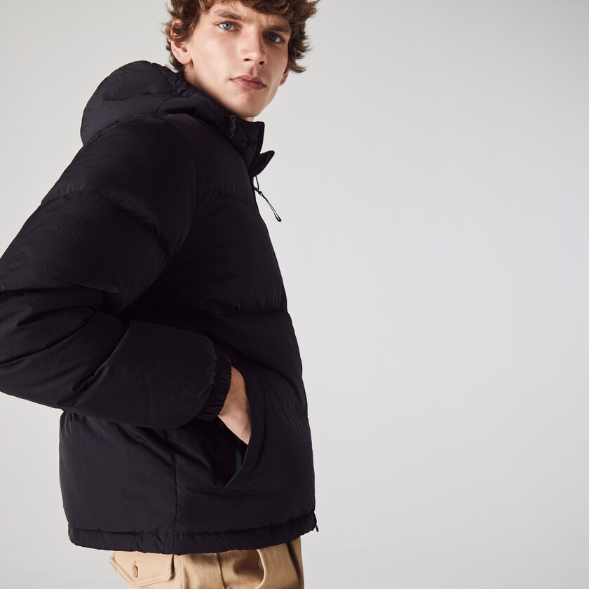 Abrigos Lacoste Short Lightweight Water-Resistant Puffer Hombre Negros | UI3-80568J7