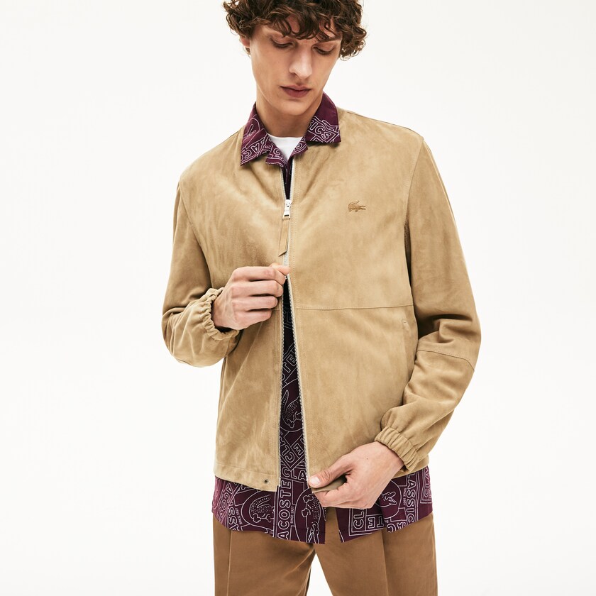 Abrigos Lacoste Suede Zip-Up Bomber Hombre Beige | ET1-25172O5