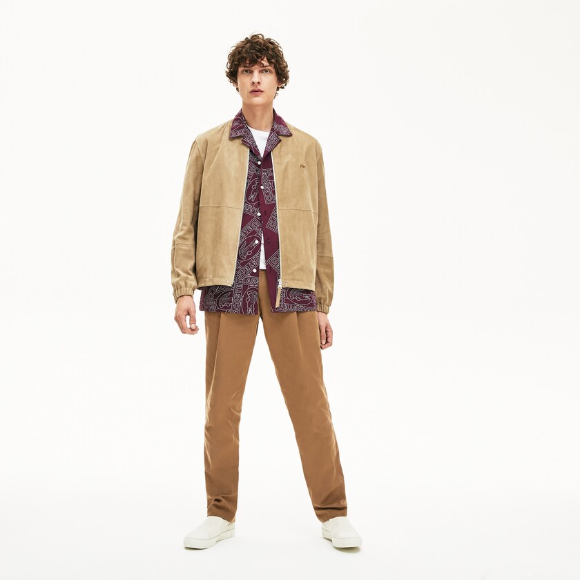 Abrigos Lacoste Suede Zip-Up Bomber Hombre Beige | ET1-25172O5