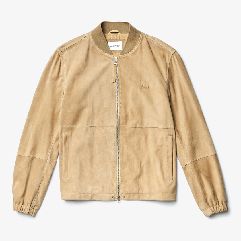 Abrigos Lacoste Suede Zip-Up Bomber Hombre Beige | ET1-25172O5