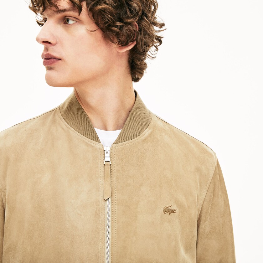 Abrigos Lacoste Suede Zip-Up Bomber Hombre Beige | ET1-25172O5