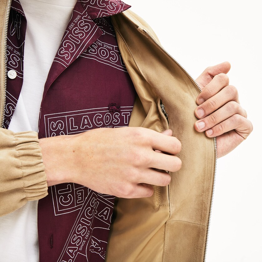 Abrigos Lacoste Suede Zip-Up Bomber Hombre Beige | ET1-25172O5