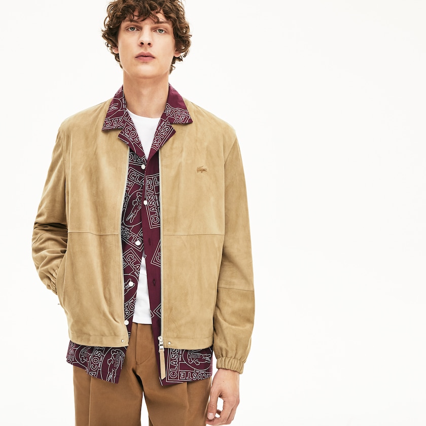 Abrigos Lacoste Suede Zip-Up Bomber Hombre Beige | ET1-25172O5