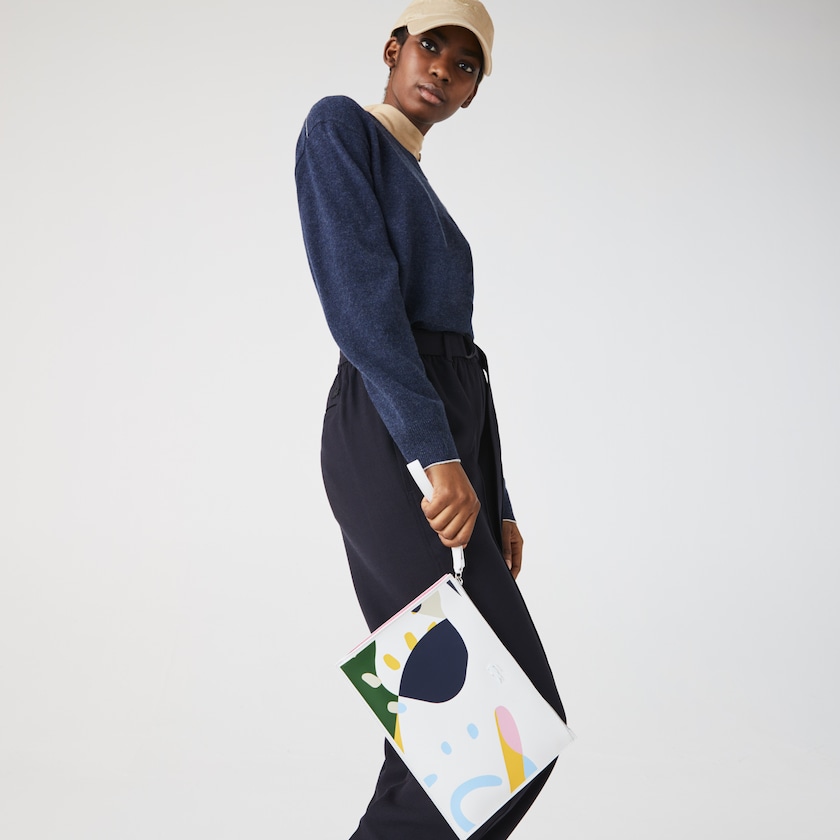 Accesorios Lacoste Anna Abstract Design Coated Canvas Clutch Mujer Blancos | EB1-64766O8