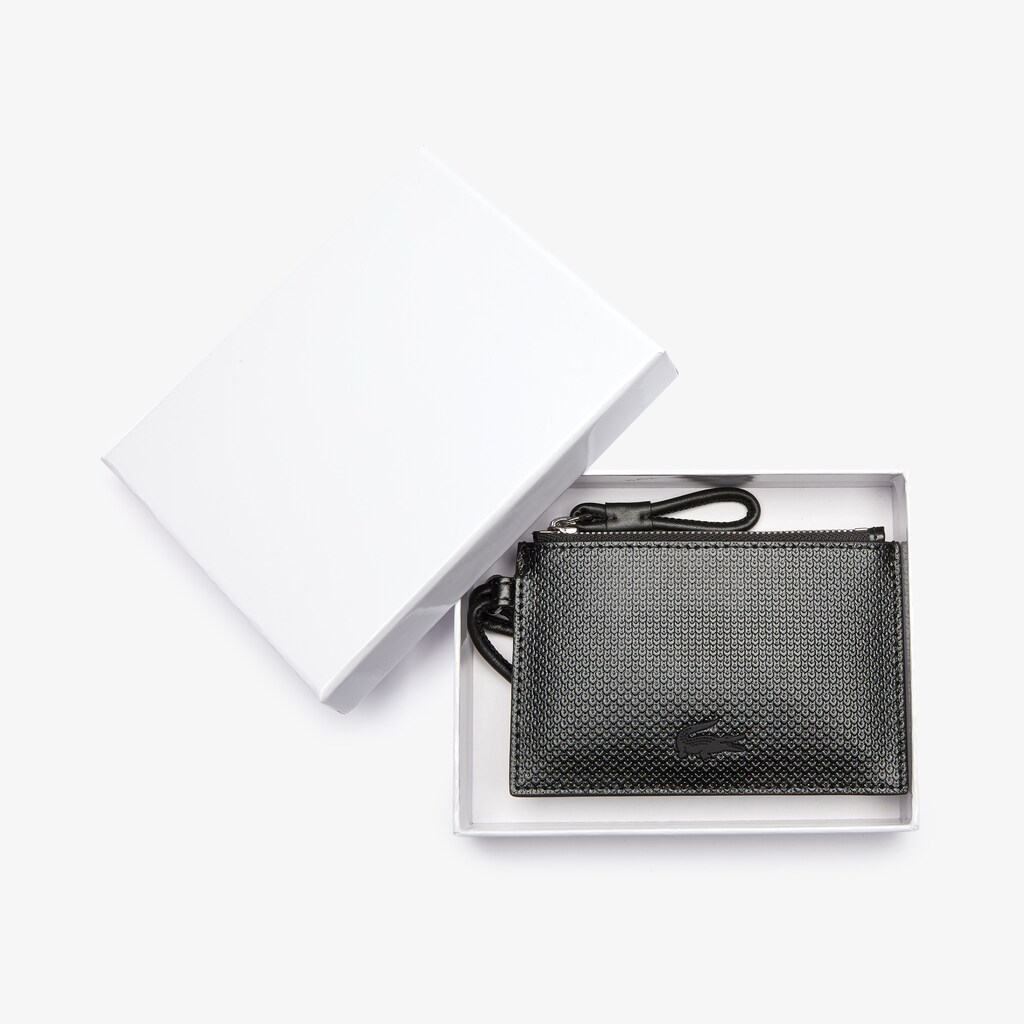 Accesorios Lacoste Chantaco Matte Piqué Leather Zip Badge Holder Mujer Negros | SU7-27432B5