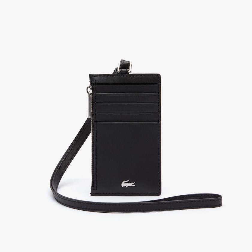 Accesorios Lacoste Hombre Negros Fitzgerald Cuero Neck Strap Zippered Card Holder PK8-60076U0