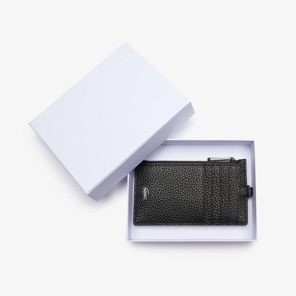 Accesorios Lacoste Hombre Negros Soft Mate Full-Grain Cuero Zippered Badge Holder TS0-50965W5