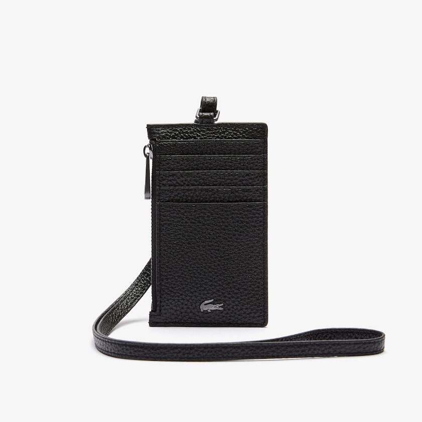 Accesorios Lacoste Hombre Negros Soft Mate Full-Grain Cuero Zippered Badge Holder TS0-50965W5
