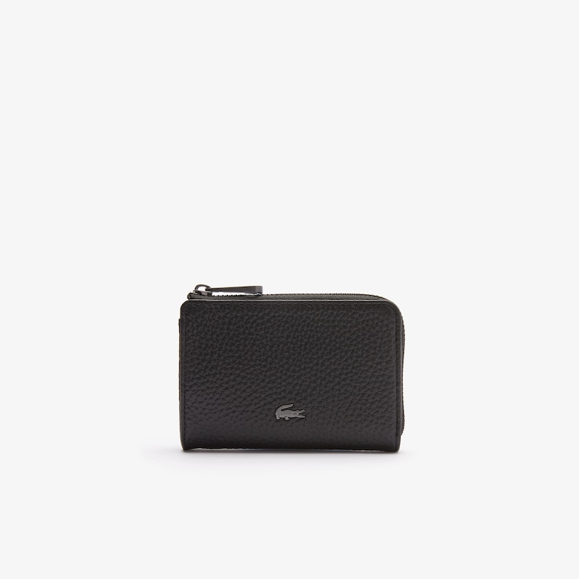 Accesorios Lacoste Hombre Negros Soft Mate Matte Full-Grain Cuero Zippered Card Holder TG2-59405B0