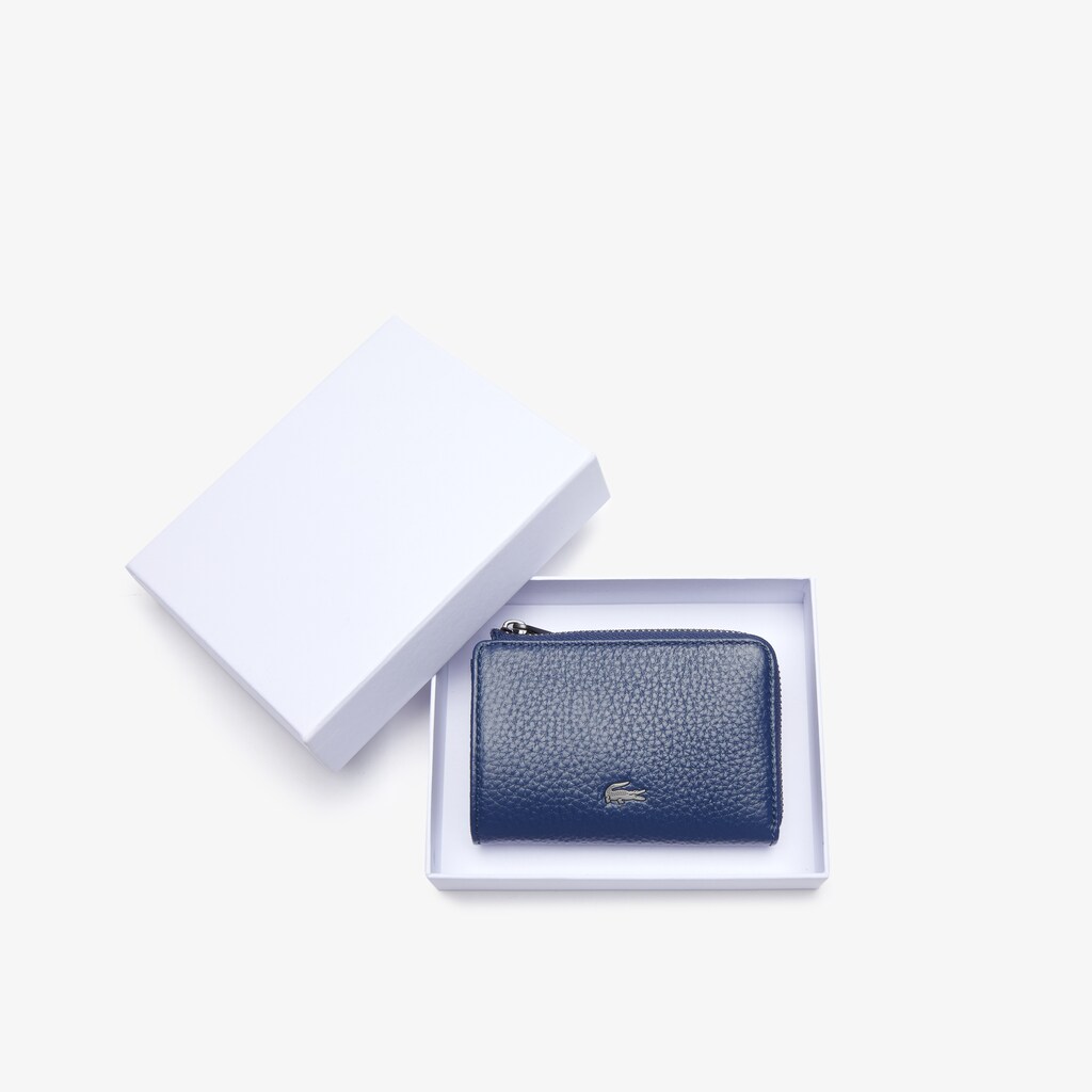 Accesorios Lacoste Hombre Azules Oscuro Soft Mate Matte Full-Grain Cuero Zippered Card Holder NI4-71627R3