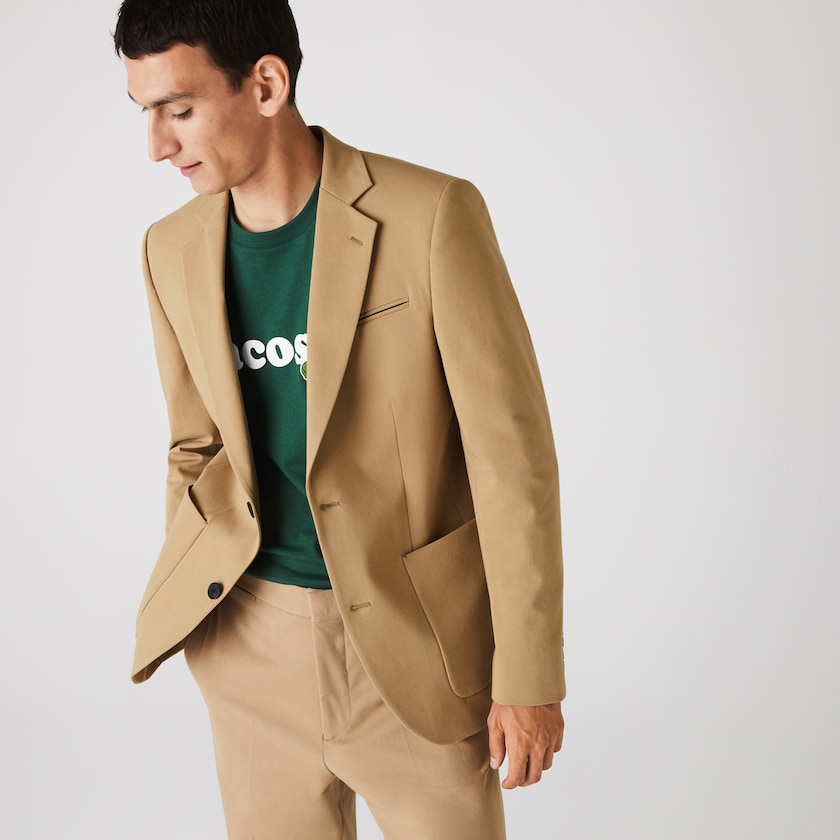 Blazers Lacoste Stretch Buttoned Straight Fit Cotton Hombre Beige | NK9-98649M5