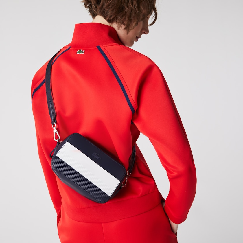 Bolsa de Hombro Lacoste Chantaco Colorblock Piqué Leather Mujer Azul Marino Blancos Rojos | XX1-36843E2
