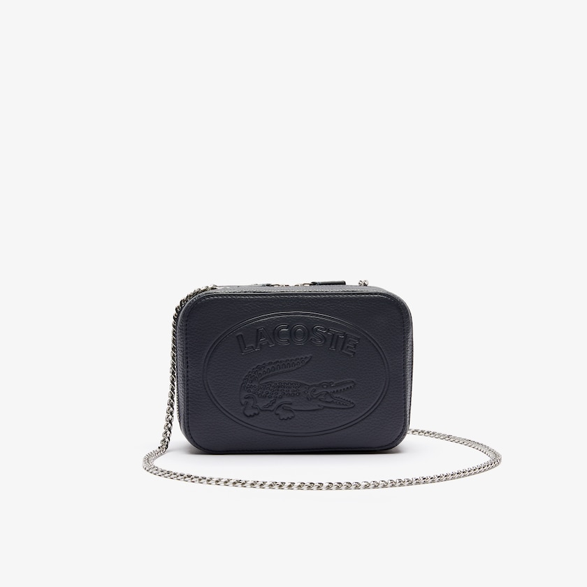 Bolsa de Hombro Lacoste Croco Crew Grained Leather Zip Mujer Azul Marino | FK7-07840P1