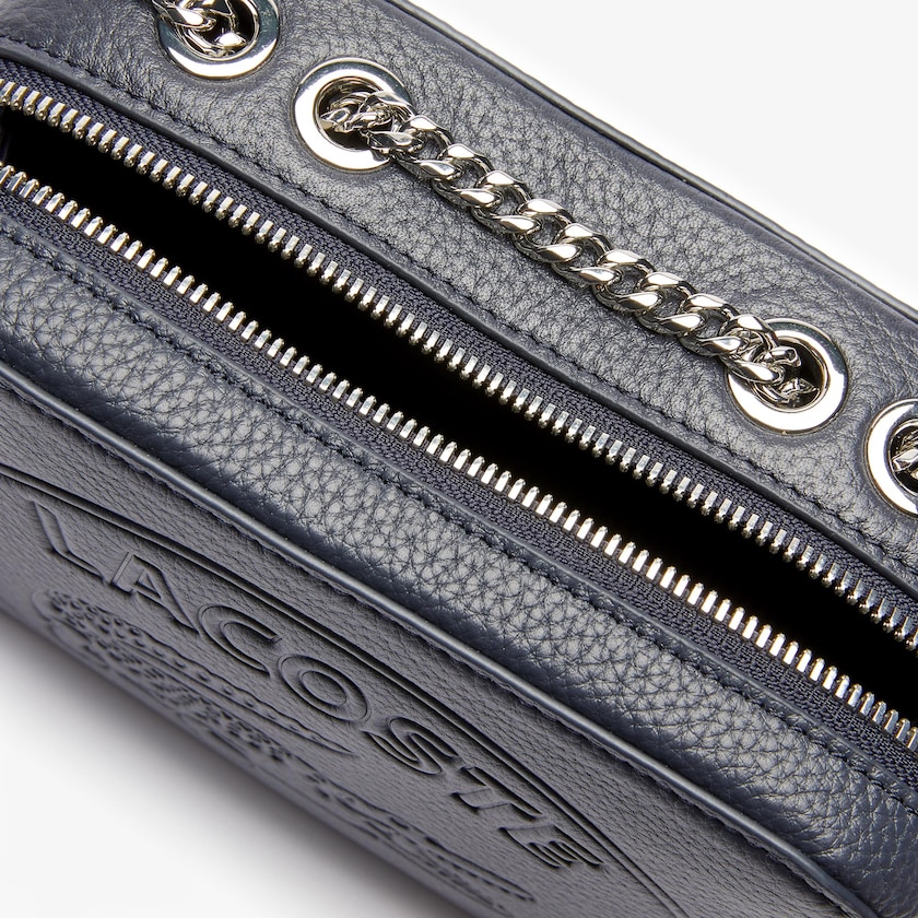 Bolsa de Hombro Lacoste Croco Crew Grained Leather Zip Mujer Azul Marino | FK7-07840P1