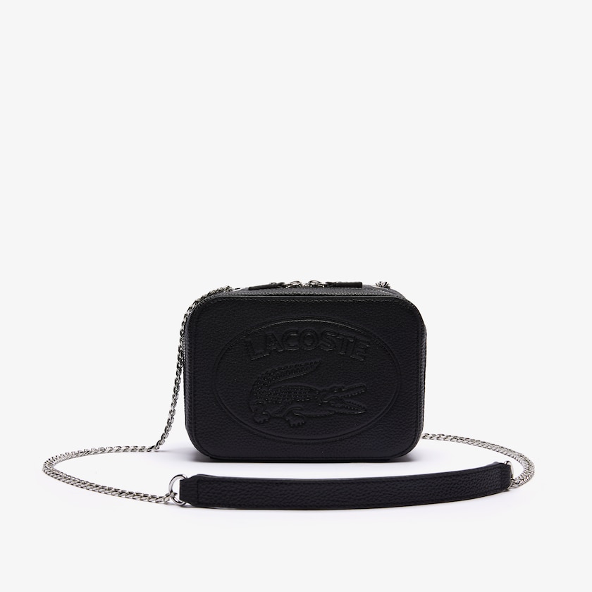 Bolsa de Hombro Lacoste Croco Crew Grained Leather Zip Mujer Negros | KE8-49614Y0