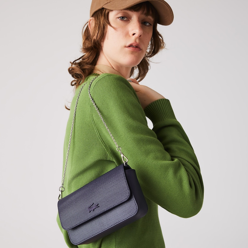 Bolsas Lacoste Chantaco Matte Piqué Leather Flap Belt Bag Mujer Azul Marino Oscuro | TC4-42074H6