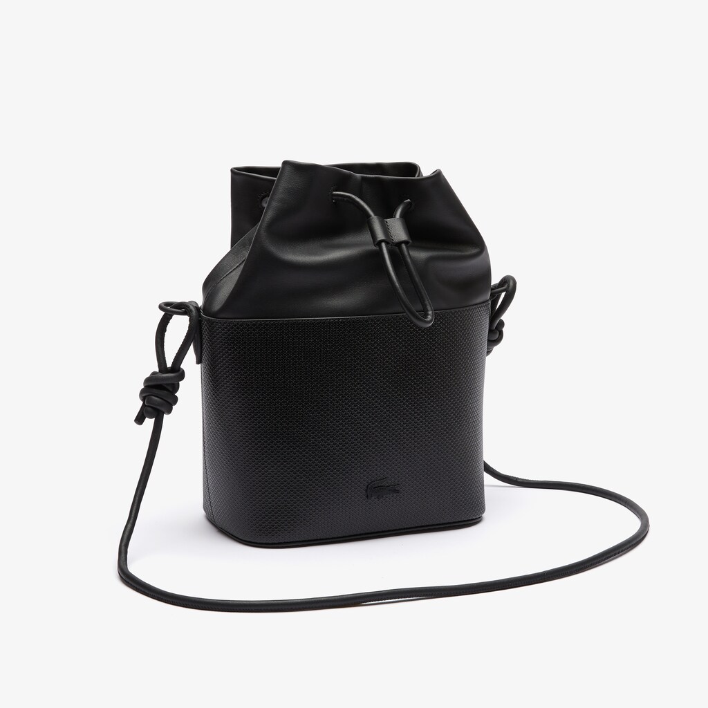 Bolsas Lacoste Chantaco Matte Piqué Leather Drawstring Bucket Bag Mujer Negros | PG8-33163Q8