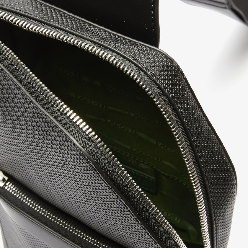 Bolsas Lacoste Hombre Negros Chantaco Piqué Cuero Zip Crossbody Bag XX9-29562O4
