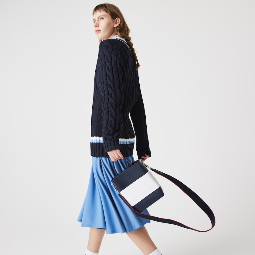 Bolsas Lacoste Chantaco Rectangular Color Blocked Piqué Leather Bucket Bag Mujer Azul Marino Blancos Rojos | LQ4-40544B9