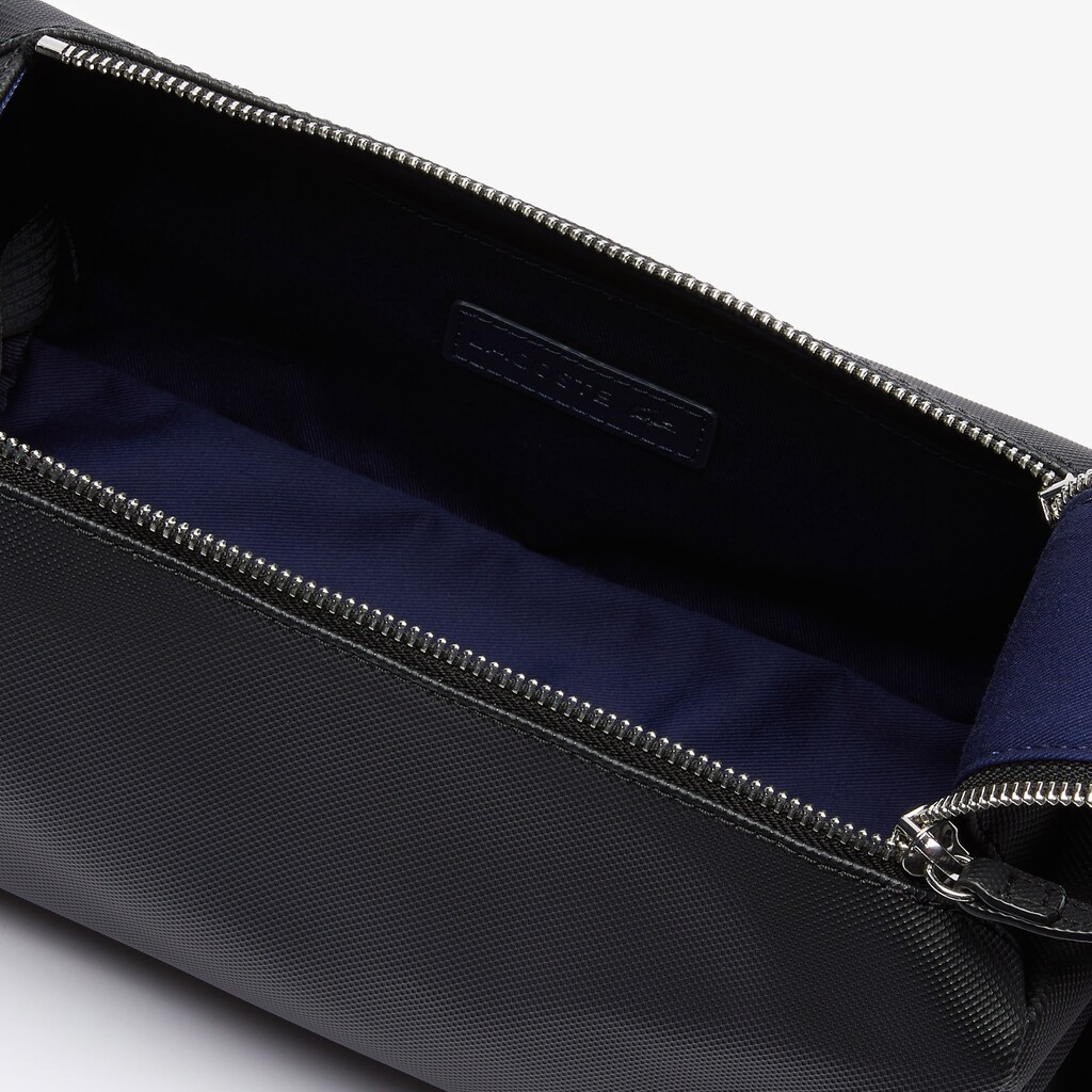 Bolsas Lacoste Classic Double Zip Petit Piqué Toilet Kit Hombre Negros | DU1-36743C1